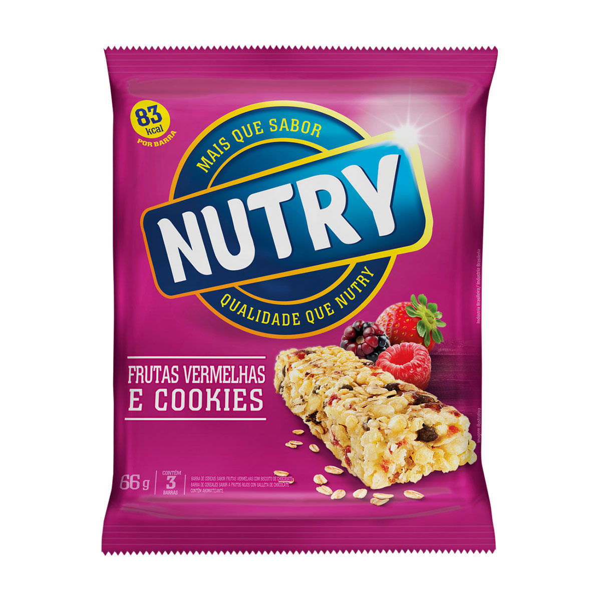 Barra de Cereais Frutas Vermelhas e Cookies Nutry 3 Unidades