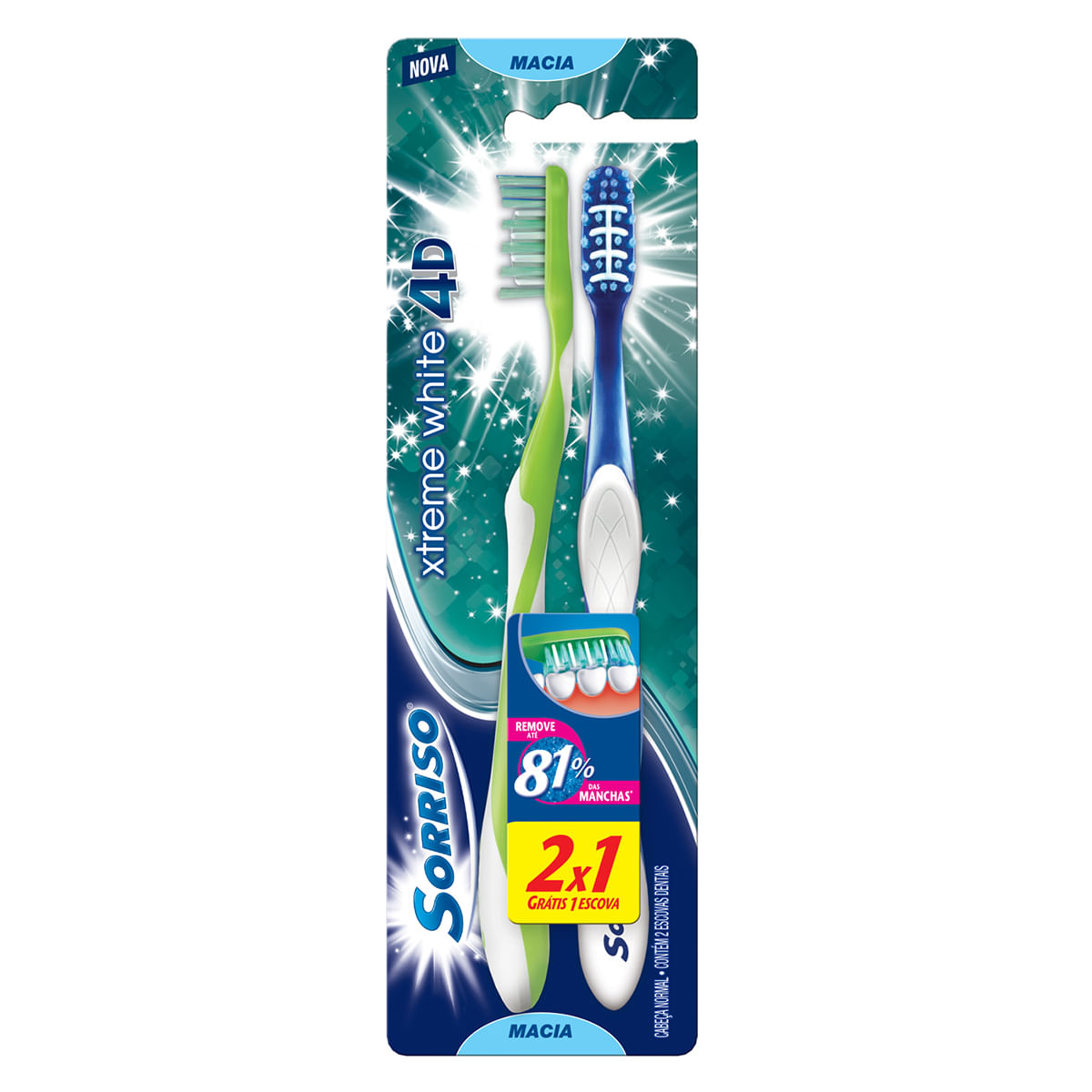 Escova Dental Sorriso Xtreme White Verde e Azul com 2 Unidades