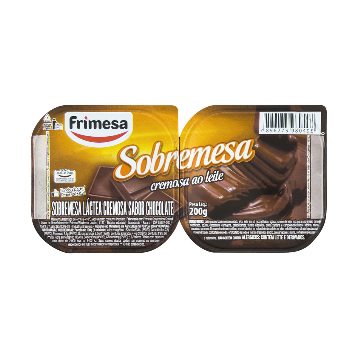 Sobremesa Cremosa de Chocolate Frimesa 200g com 2 Unidades