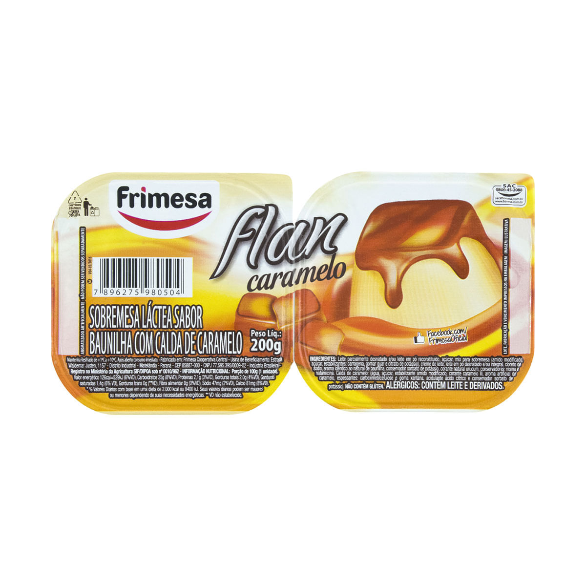 Flan de Baunilha com Calda de Caramelo Frimesa 200g com 2 Unidades