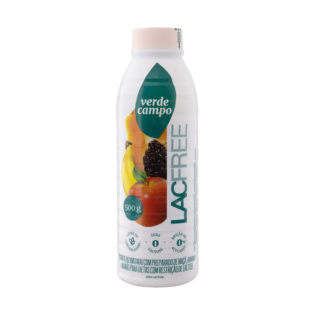 Iogurte Desnatado sem Lactose Verde Campo Lacfree Banana, Mamão e Maçã 500g