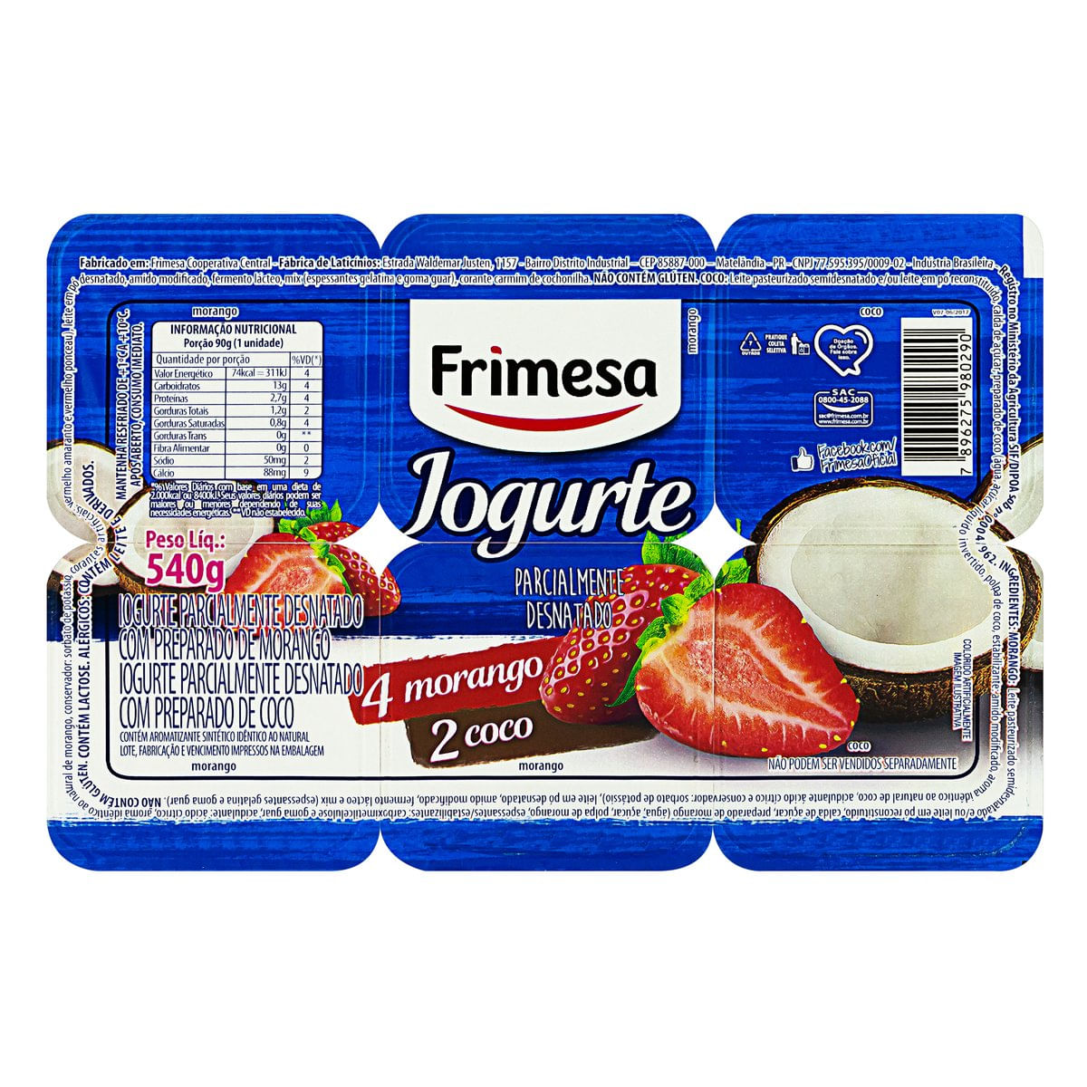 Iogurte Semidesnatado Frimesa Morango e Coco com Polpa 540g