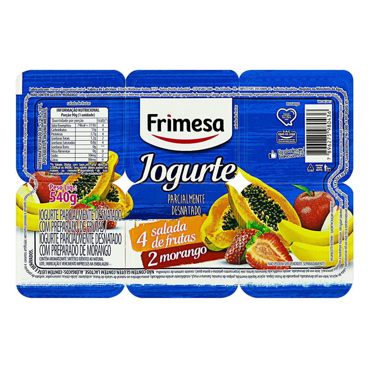 Iogurte Semidesnatado Frimesa Salada de Frutas e Morango 540g