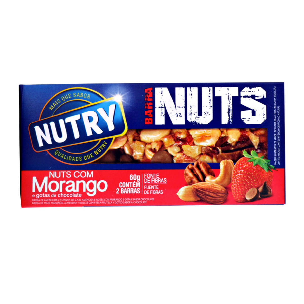 Barra Nuts sabor Morango e Gotas de Chocolate Nutry 2 unidades