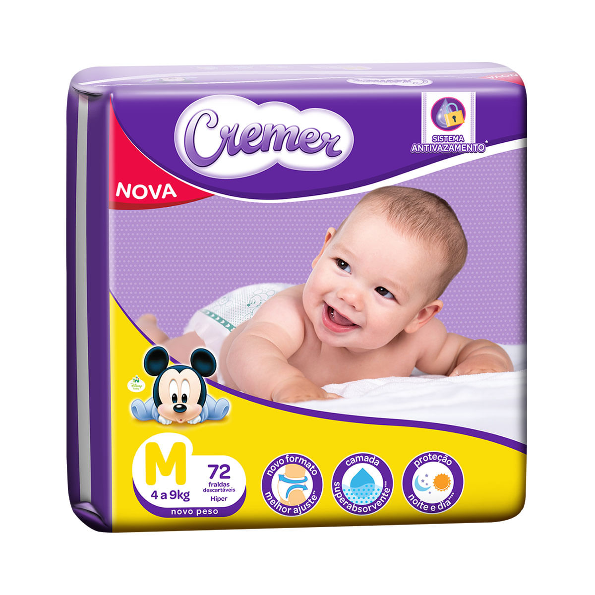 Fralda Cremer M Disney Baby Magic Care Hiper - 72 Unidades