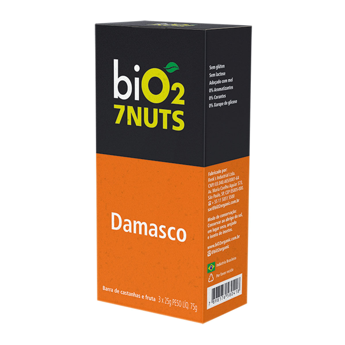 Barra Nuts Sabor Damasco Bio2 Organic 7nuts com 3 Unidades