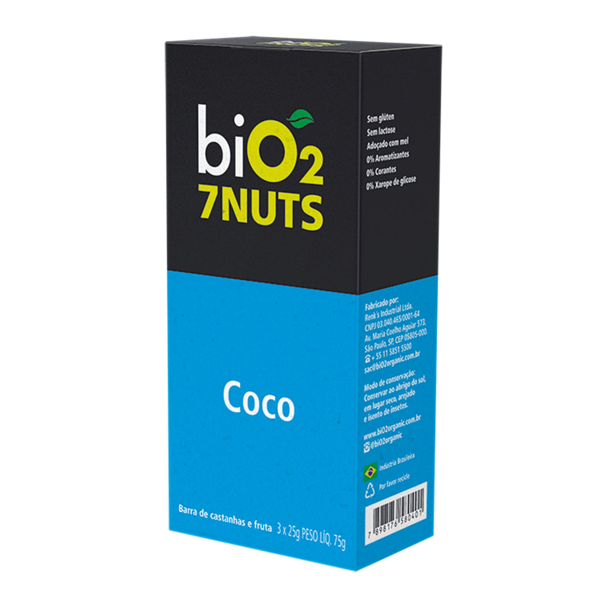 Barra Nuts Sabor Coco Bio2 Organic 7nuts com 3 Unidades