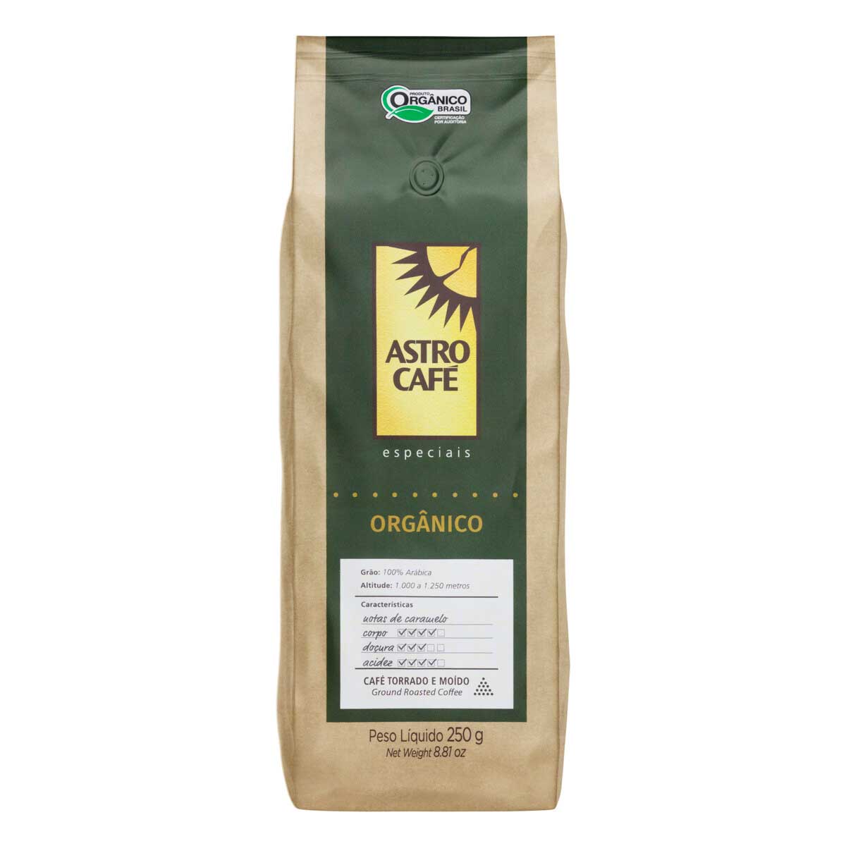 Café Torrado e Moído Orgânico Astro Café Especiais Pacote 250 g