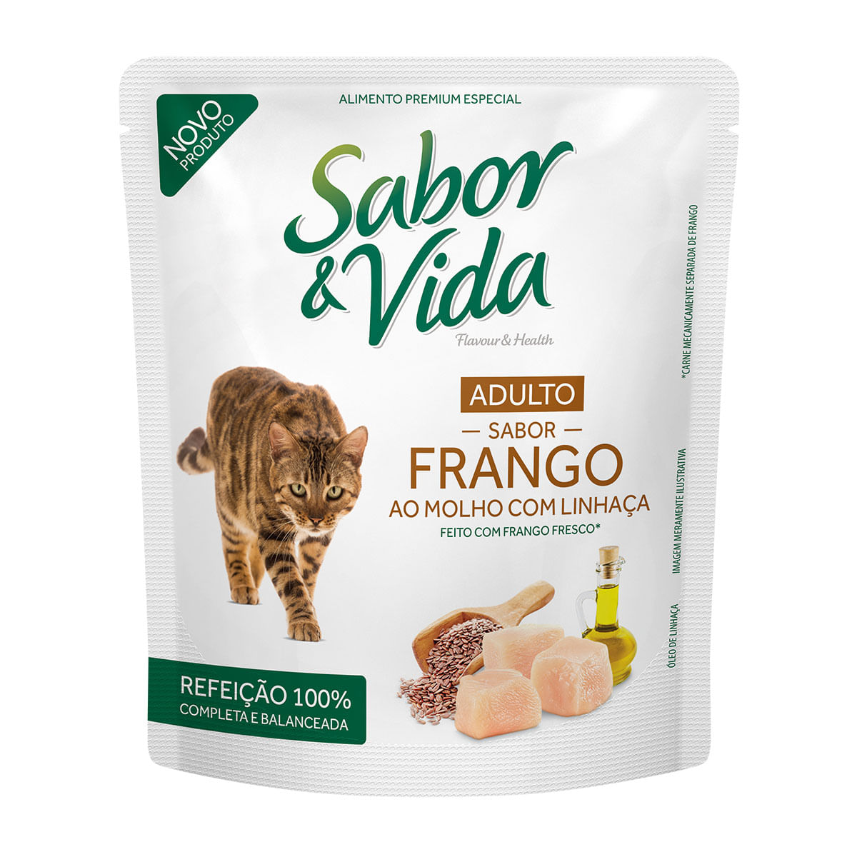 Ração Úmida para Gatos Sabor Frango ao Molho com Linhaça Sabor e Vida 85g