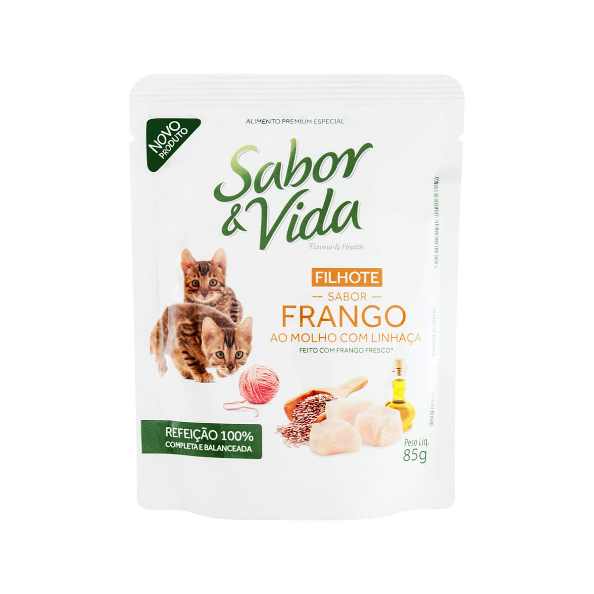 Ração Úmida para Gato Filhote Sabor e Vida Frango ao Molho com Linhaça Sachê 85g