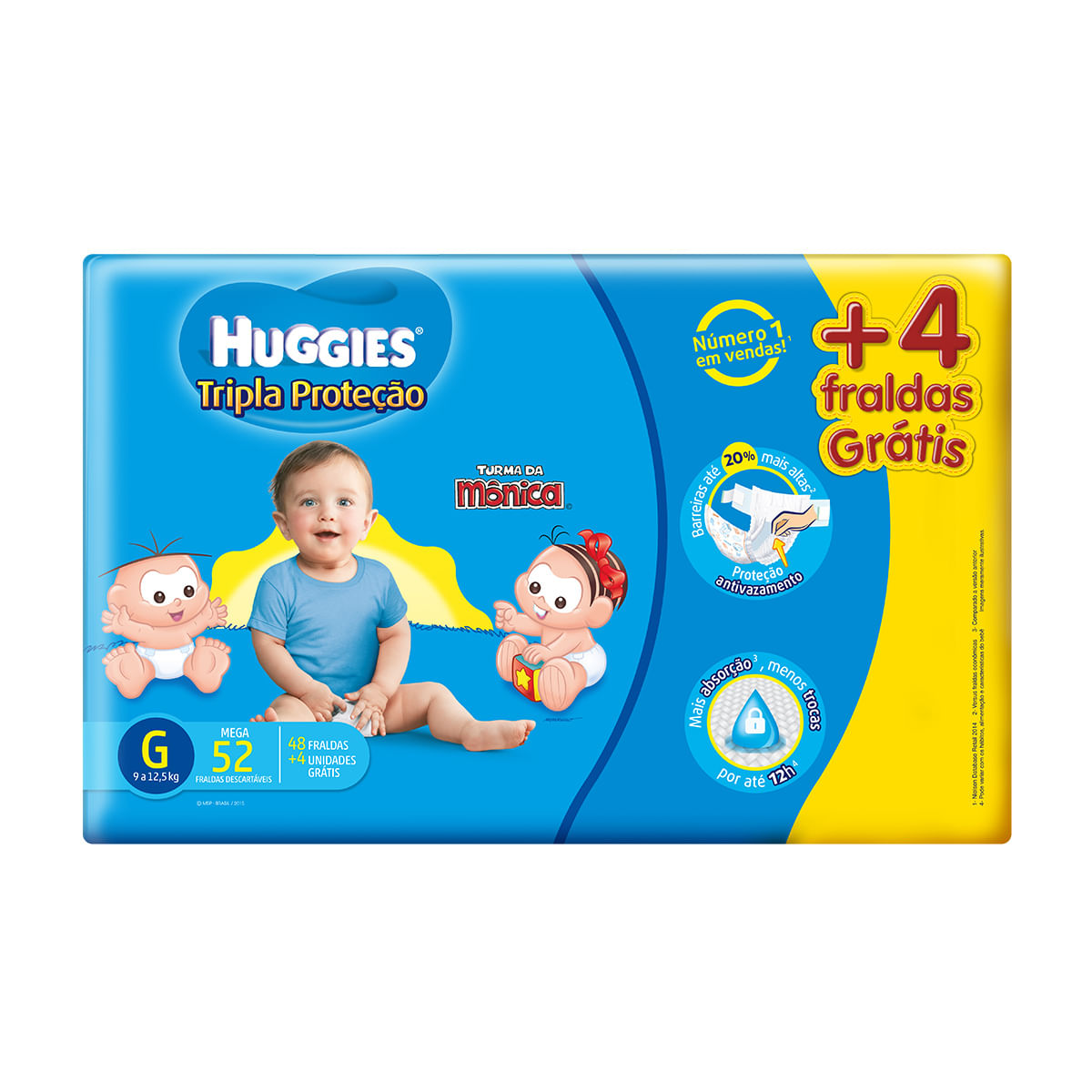 Fralda Huggies G Turma da Mônica Tripla Proteção Mega - 48 Unidades + 4 Unidades Grátis