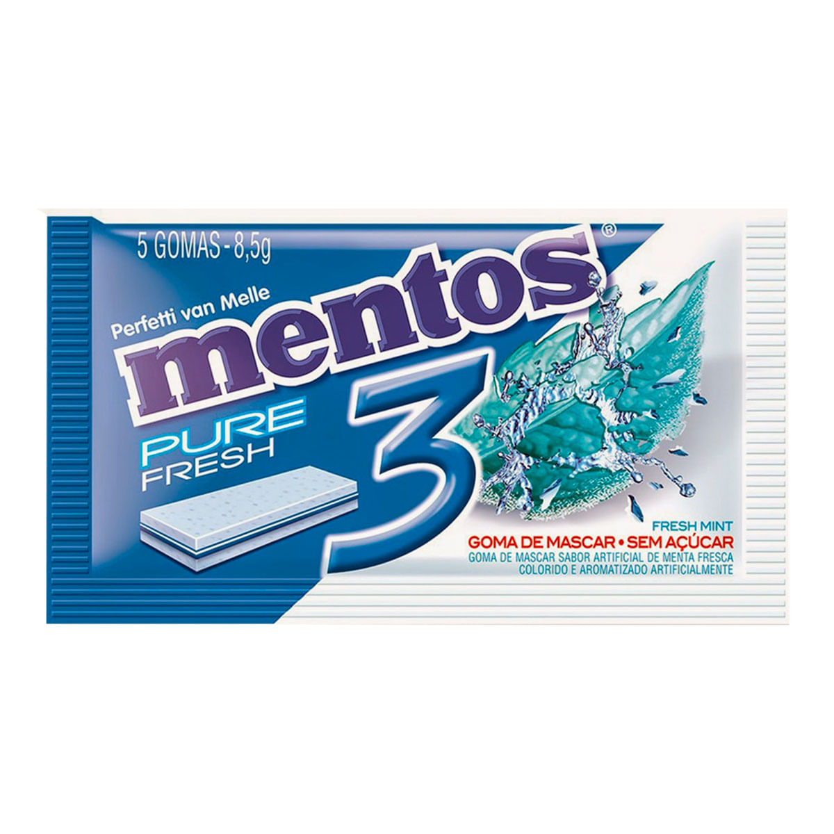 Goma de Mascar sem Açúcar Sabor Menta Mentos Pure Fresh 3 8,5g