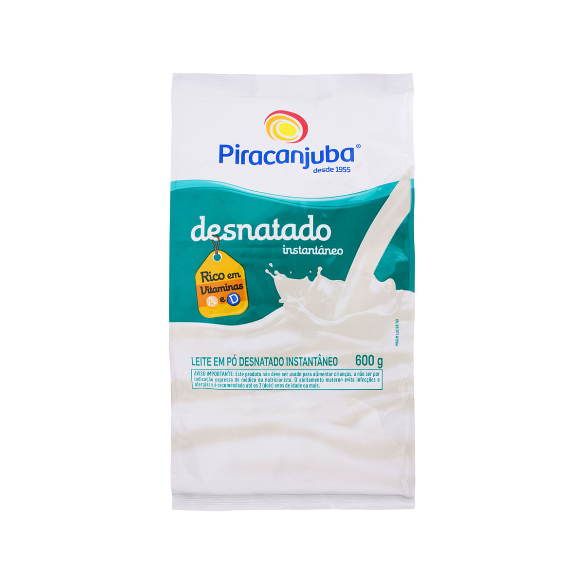 Leite em Pó Piracanjuba Desnatado Instantâneo Pouch 600g