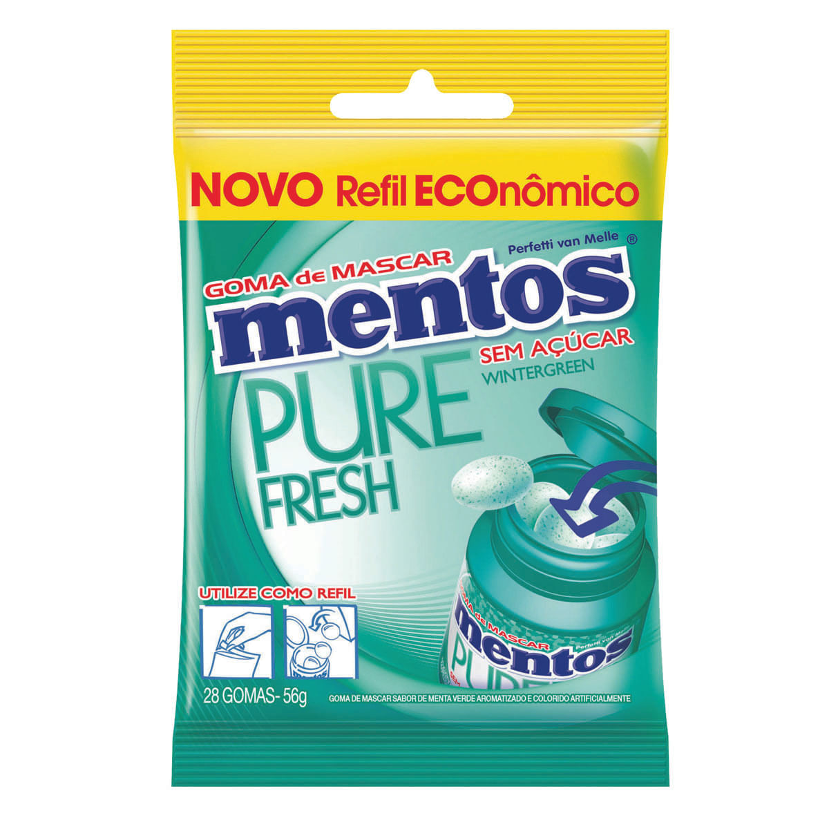 Goma de Mascar sem Açúcar Sabor Menta Mentos Sachê com 28 Unidades 56g