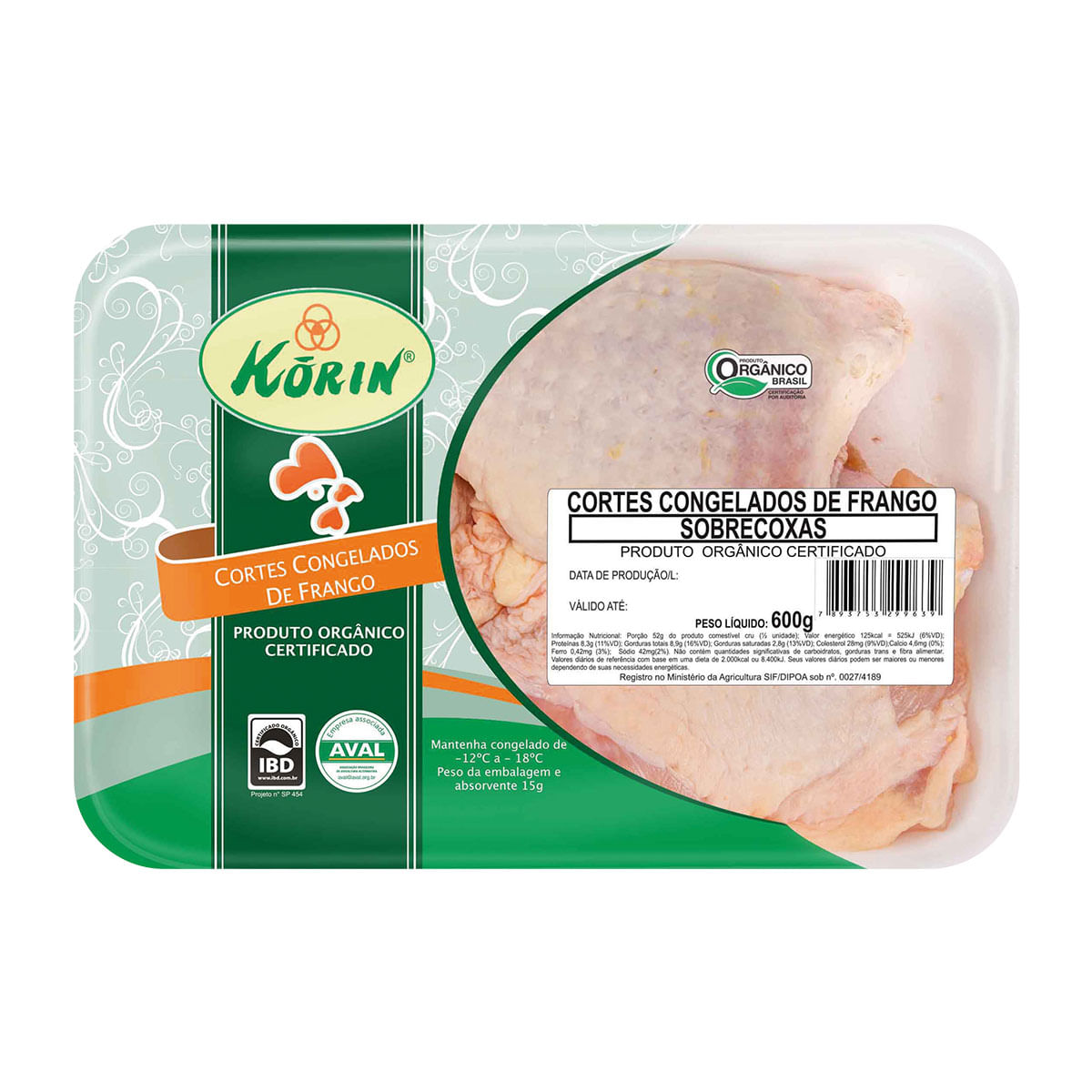 Pedaços de Sobrecoxa de Frango Congelado Orgânico Korin 600g