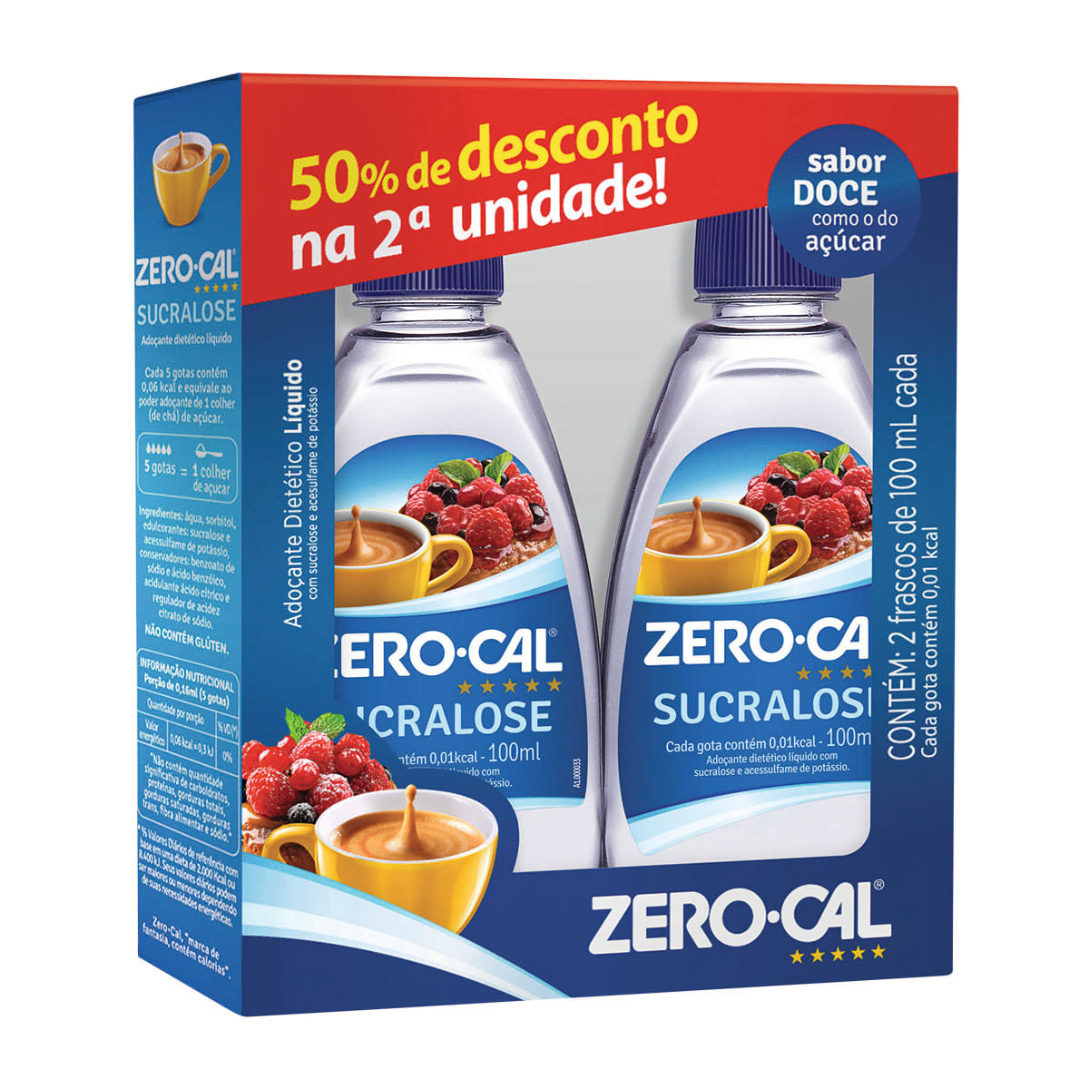 Adoçante Líquido de Sucralose Zero Cal com 2 Unidades - Embalagem Promocional