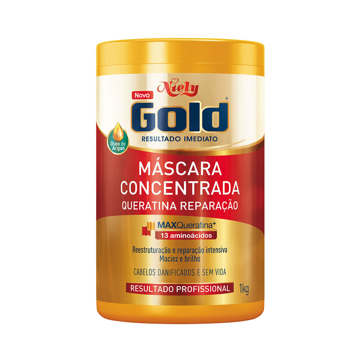 Creme de Tratamento para Cabelo Niely Gold Queratina Reparação Óleo de Argan 1Kg