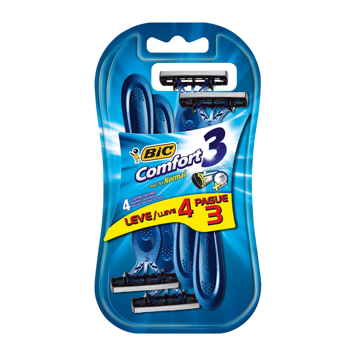 Aparelho de Barbear Descartável Bic Comfort 3 Leve 4 Pague 3