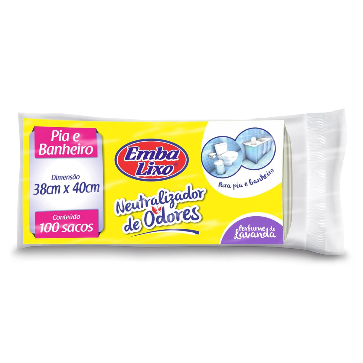 Saco de Lixo Embalixo Neutralizador Branco Lavanda com 100 Unidades de 12 Litros