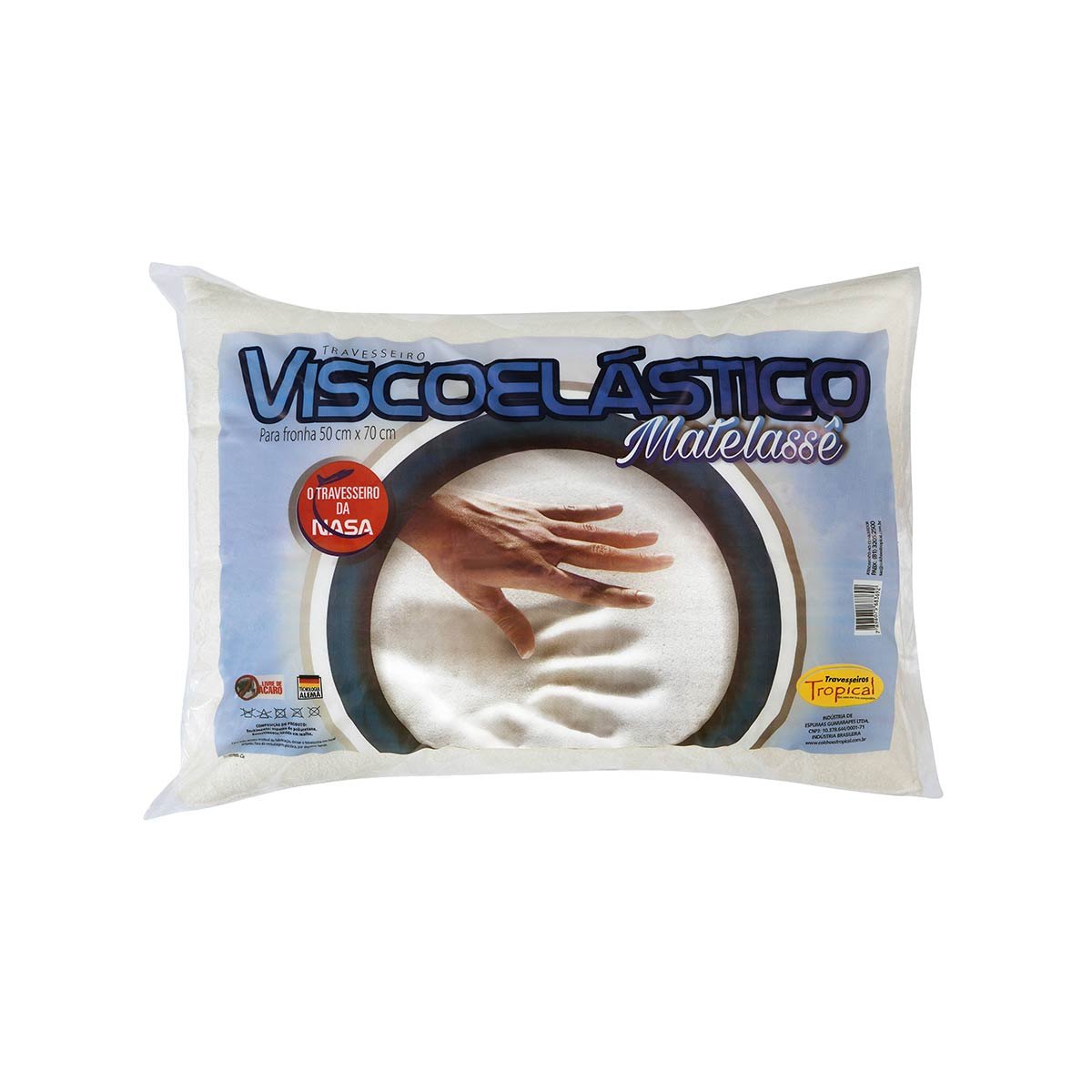 Travesseiro em Poliuretano 36x56cm Tropical Comfort Viscoelástico Matelassê Branco