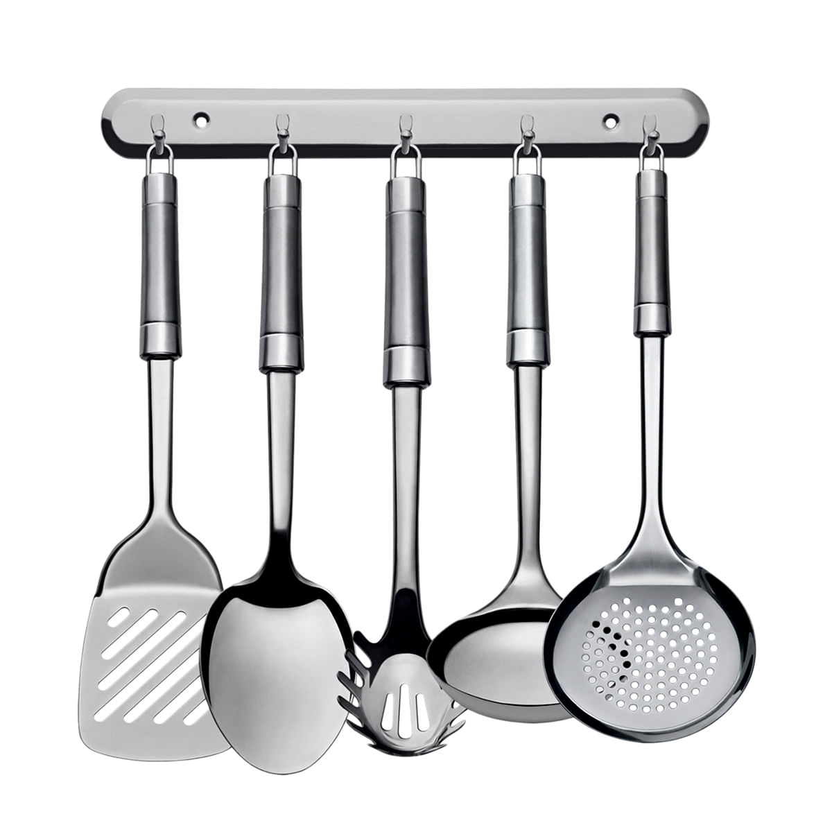 Suporte de Utensílios para Cozinha em Inox 5 Ganchos Euro IN9444 - 6 Peças