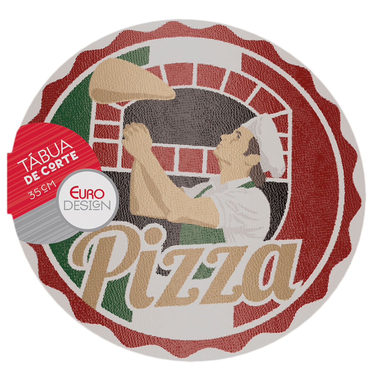 Tábua de Cortar e Servir de Vidro Redonda Pizza Euro 35cm FH13015