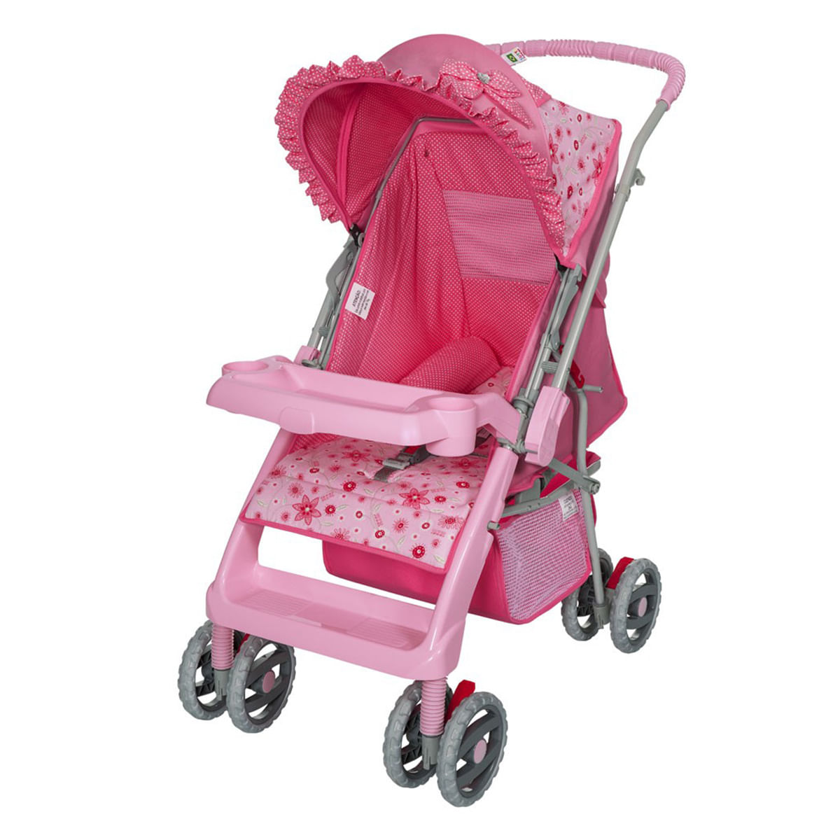 Carrinho de Bebê Travel System Tutti Baby 4 Rodas 4 Posições Suporta até 15Kg Thor Rosa