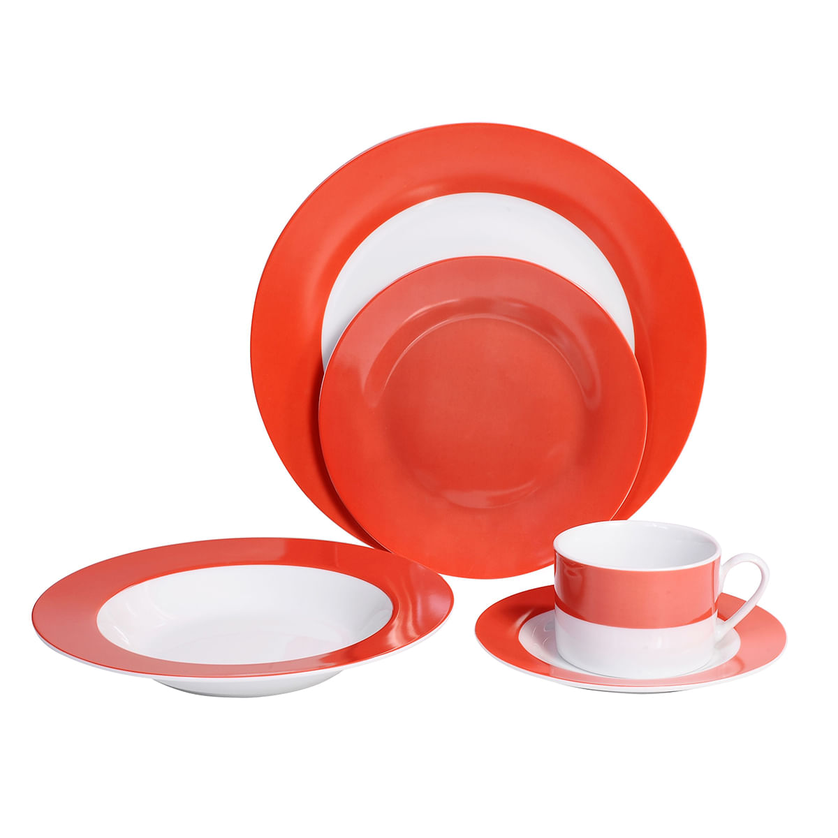 Aparelho de Jantar 20 Peças em Porcelana Carrefour Home HO309545 Laranja e Branco