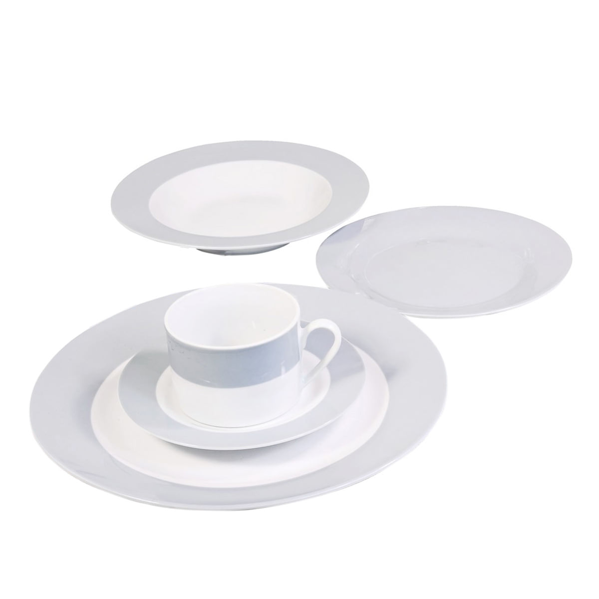 Aparelho de Jantar 20 Peças em Porcelana Carrefour Home HO309545 Cinza e Branco