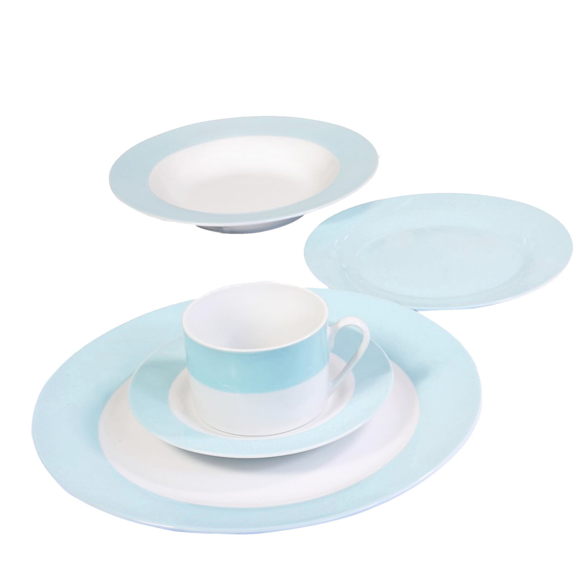 Aparelho de Jantar 20 Peças em Porcelana Carrefour Home HO309545 Azul Claro e Branco