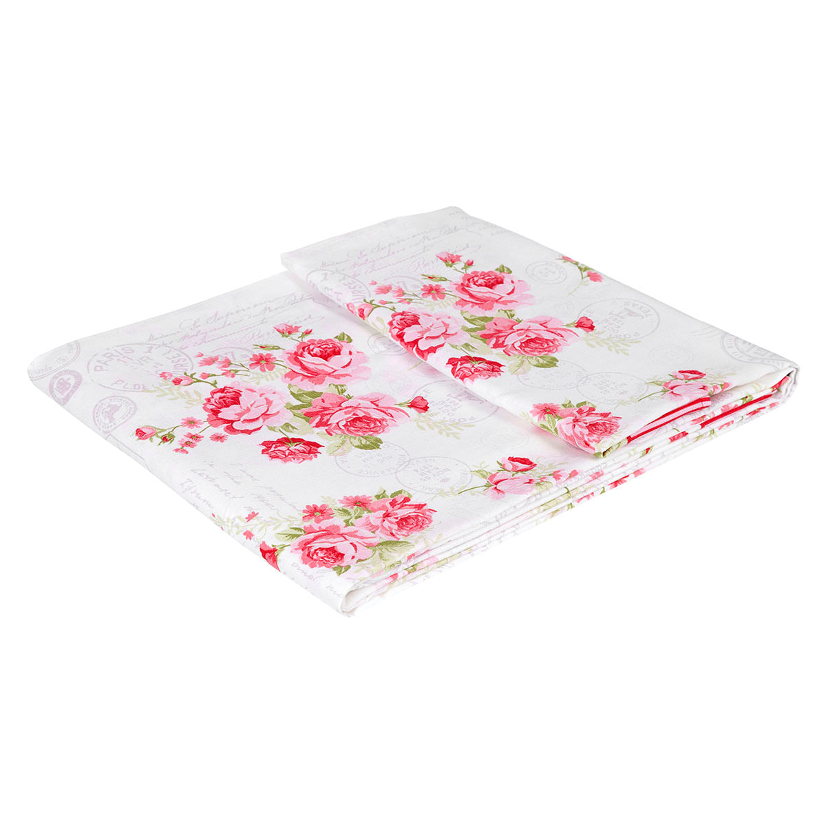 Toalha de Mesa Quadrada 100% Algodão 140x140cm Karsten S.A. Cada Dia Shelby Branca e Rosa