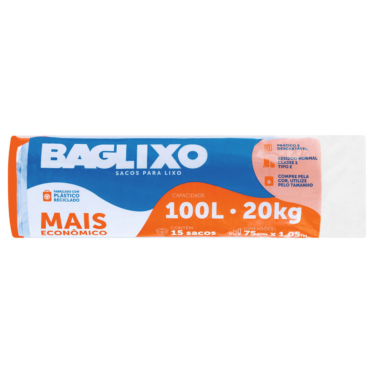 Saco de Lixo Bag Lixo Azul com 15 unidades de 100 Litros