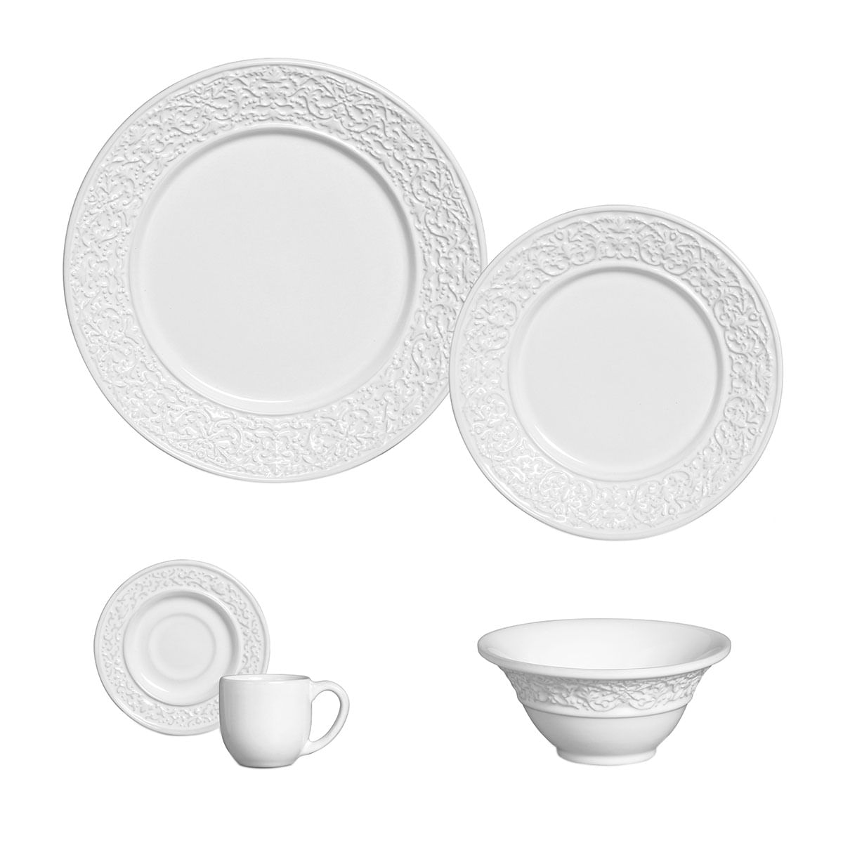 Aparelho de Jantar 20 Peças em Cerâmica Porto Brasil Ravenna Baroque Branco