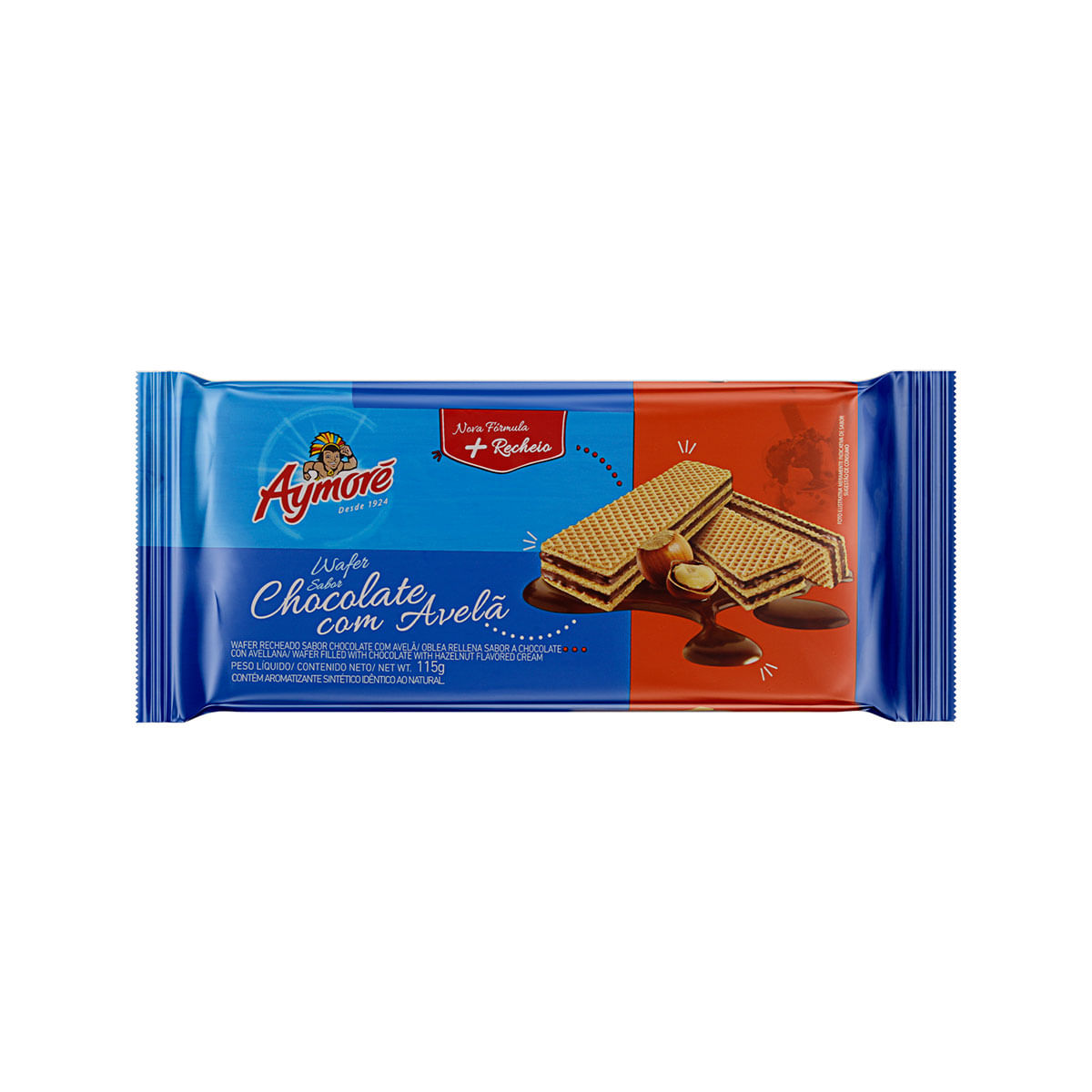 Biscoito Wafer Recheio Chocolate com Avelã Aymoré Pacote 115g