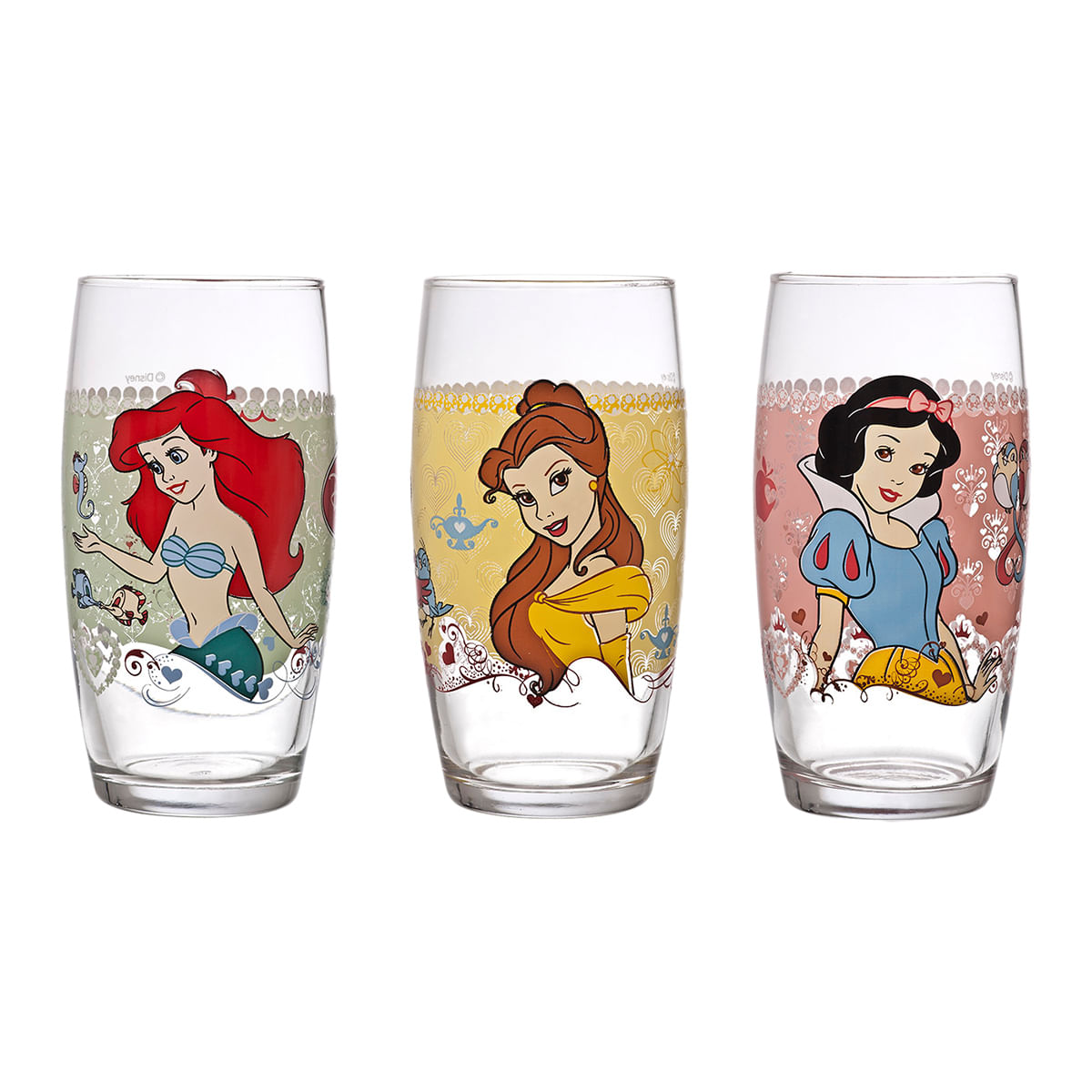 Jogo de Copos em Vidro 430ml Nadir Disney Princesas 3 Peças