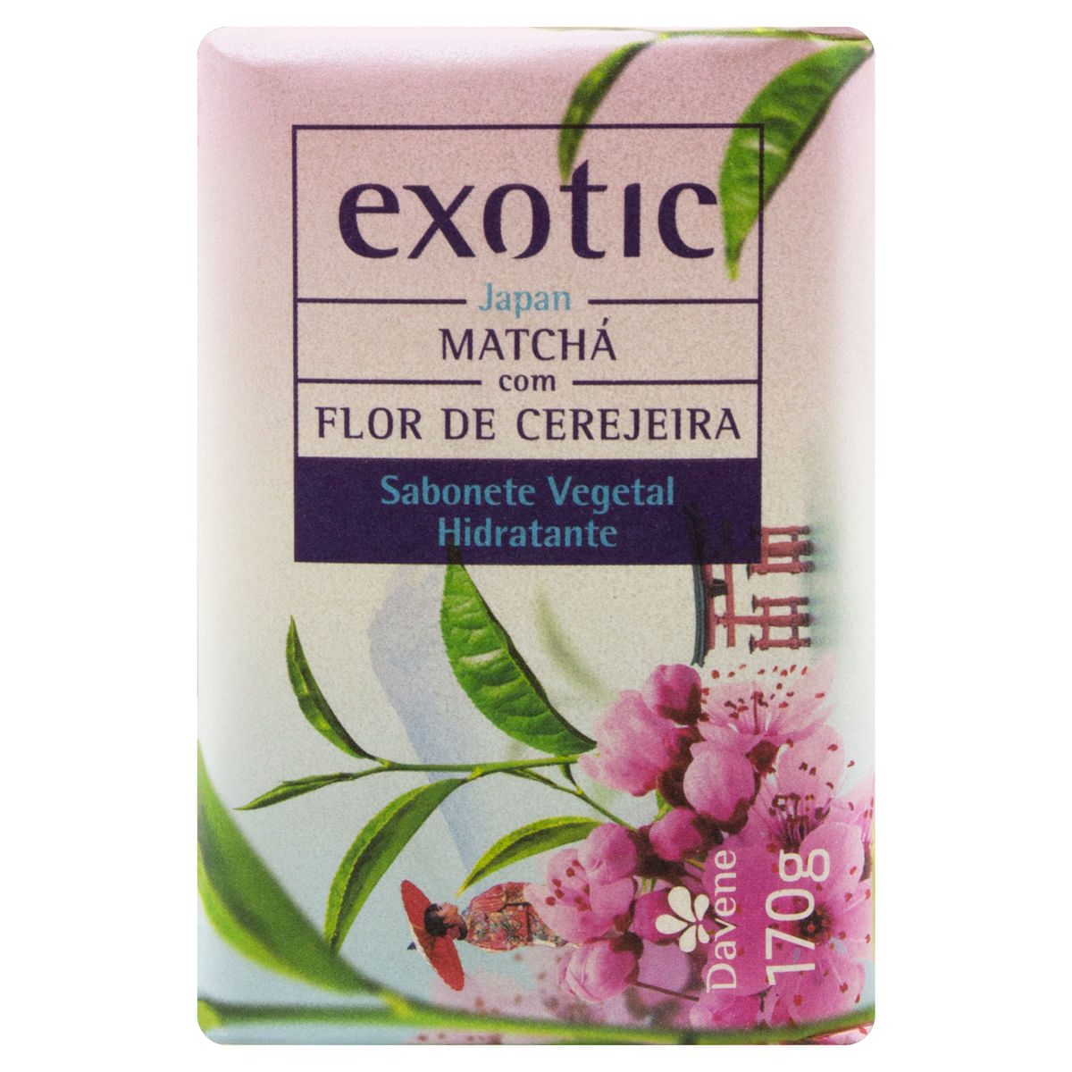 Sabonete Barra Vegetal Japan Matchá com Flor de Cerejeira Davene Exotic Envoltório 170 g