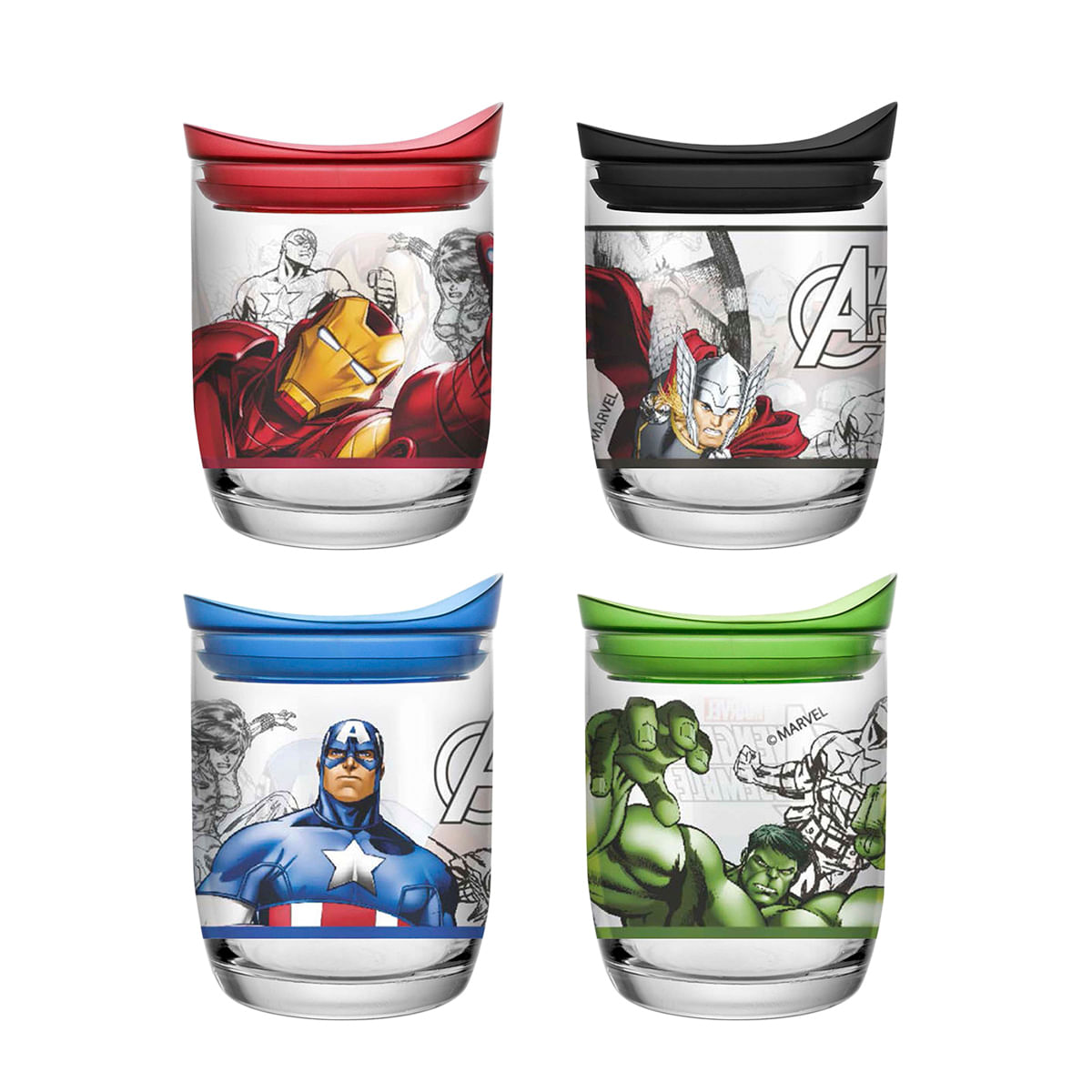 Conjunto de Potes com Tampa 4 Peças em Vidro Nadir Figueiredo Opa! Avengers Colorido