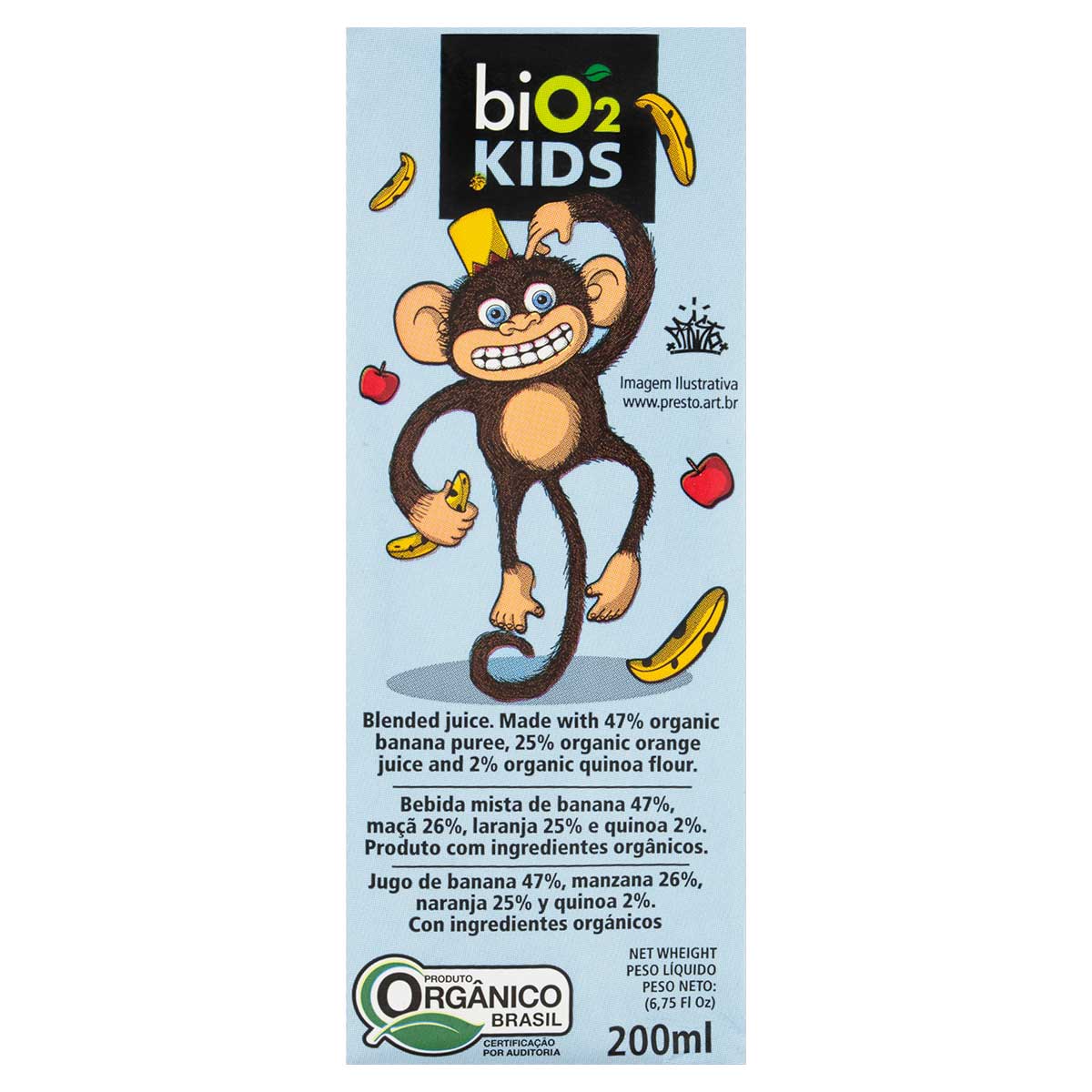 Bebida Orgânica Banana Maçã Laranja e Quinoa Bio2 Kids Caixa 200 ml