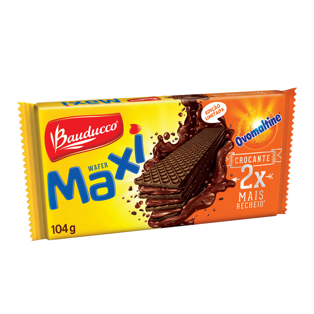 Wafer Recheado de Chocolate Bauducco Maxi Ovomaltine 104g