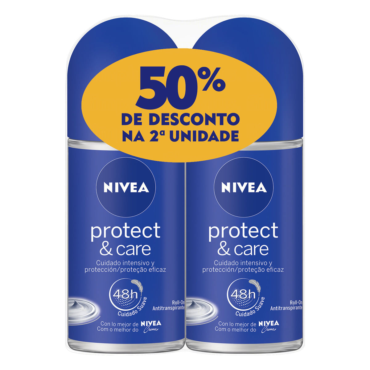 Pack Desodorante Antitranspirante Roll-On Nivea Protect &amp; Care 2 Unidades 50 ml Cada Grátis 50% de Desconto na 2ª Unidade