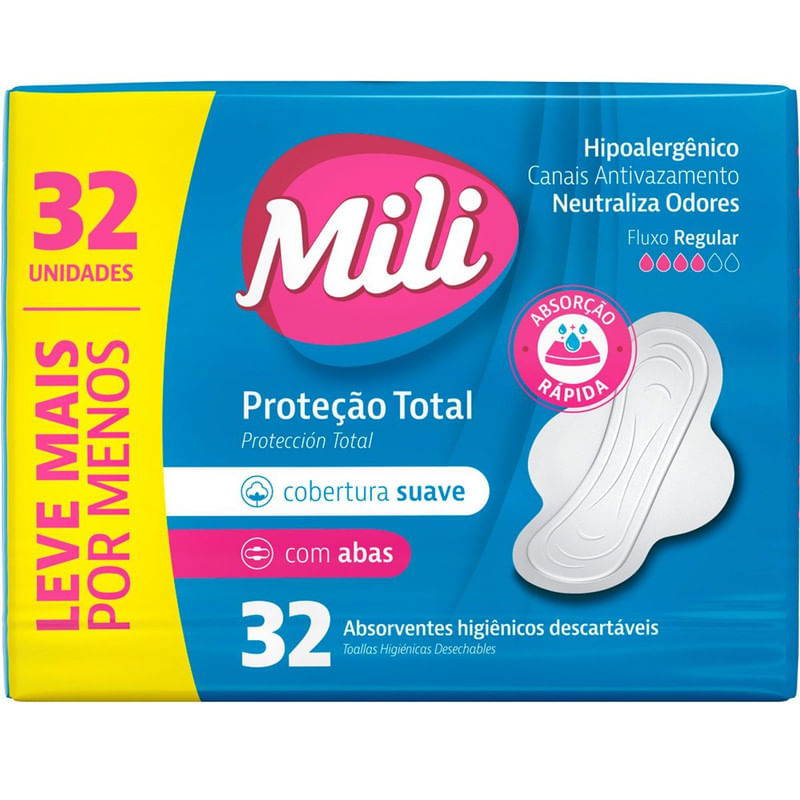 Absorvente Proteção Total Suave com Abas Pacote 32 Unidades