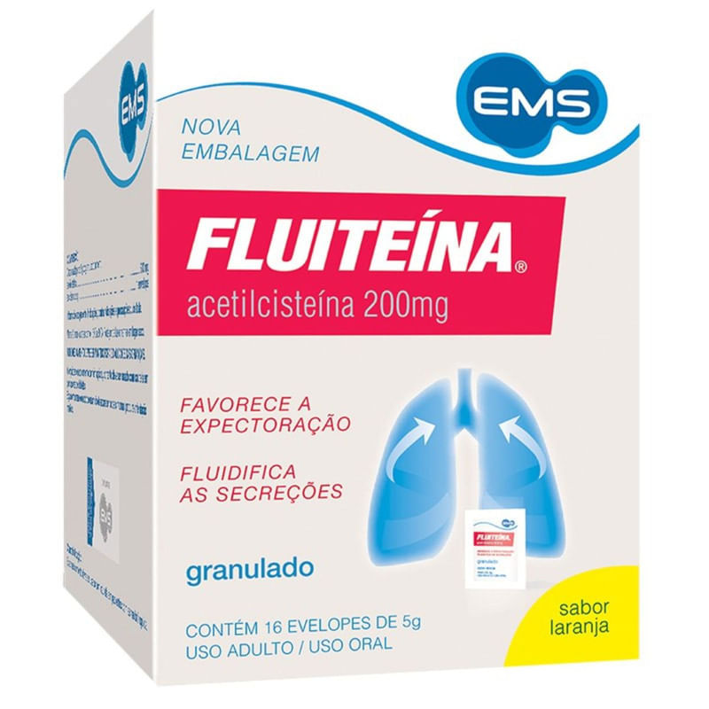 Acetilcisteína Fluiteína 200 mg com 16 Envelopes