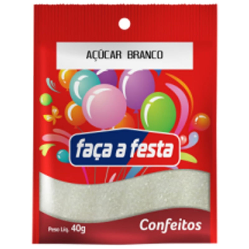 Açúcar Colorido Branco Faça a Festa Sachê 40g