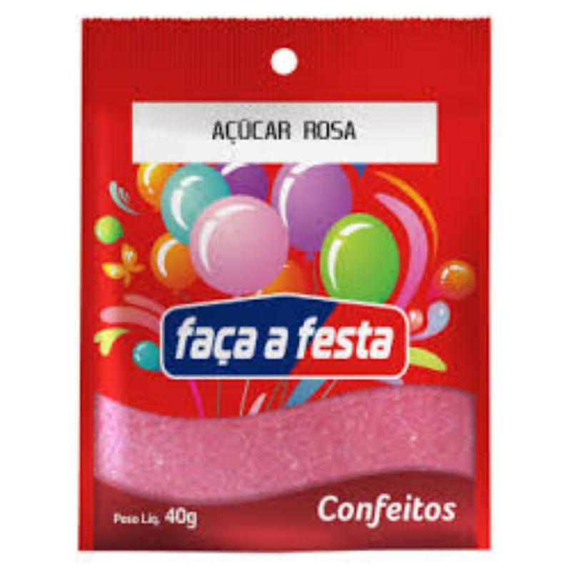 Açúcar Colorido Rosa Faça a Festa Sachê 40g