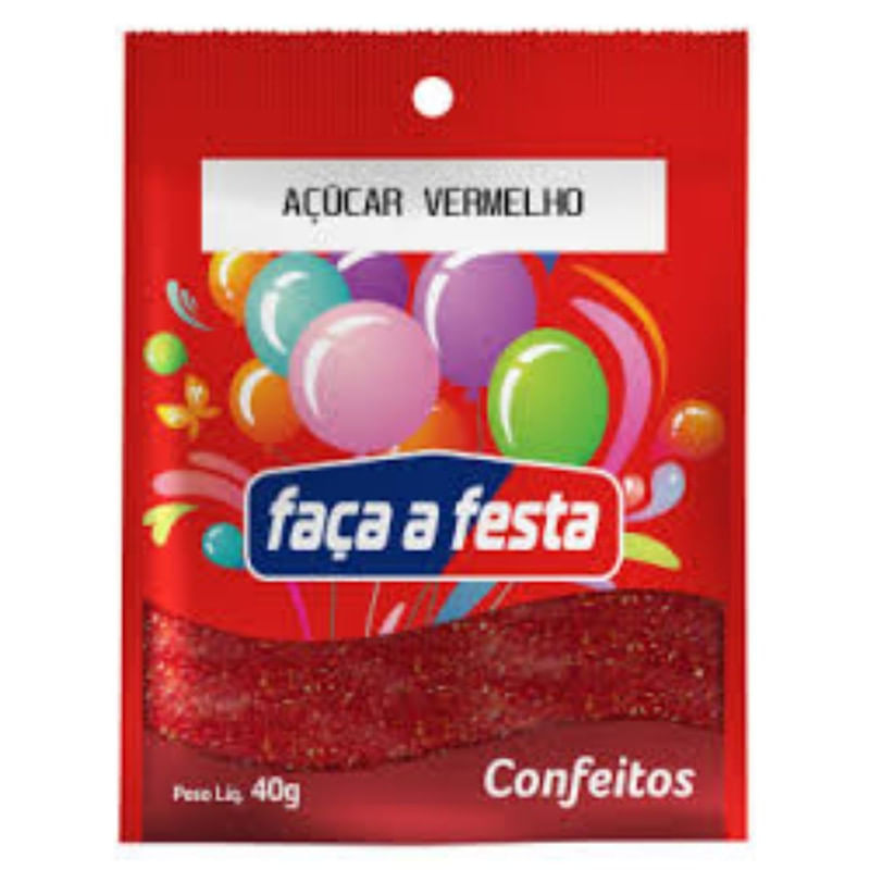 Açúcar Colorido Vermelho Faça a Festa Sachê 40g