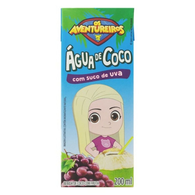 Água de Coco Os Aventureiros Sabor Uva Caixa 200ml