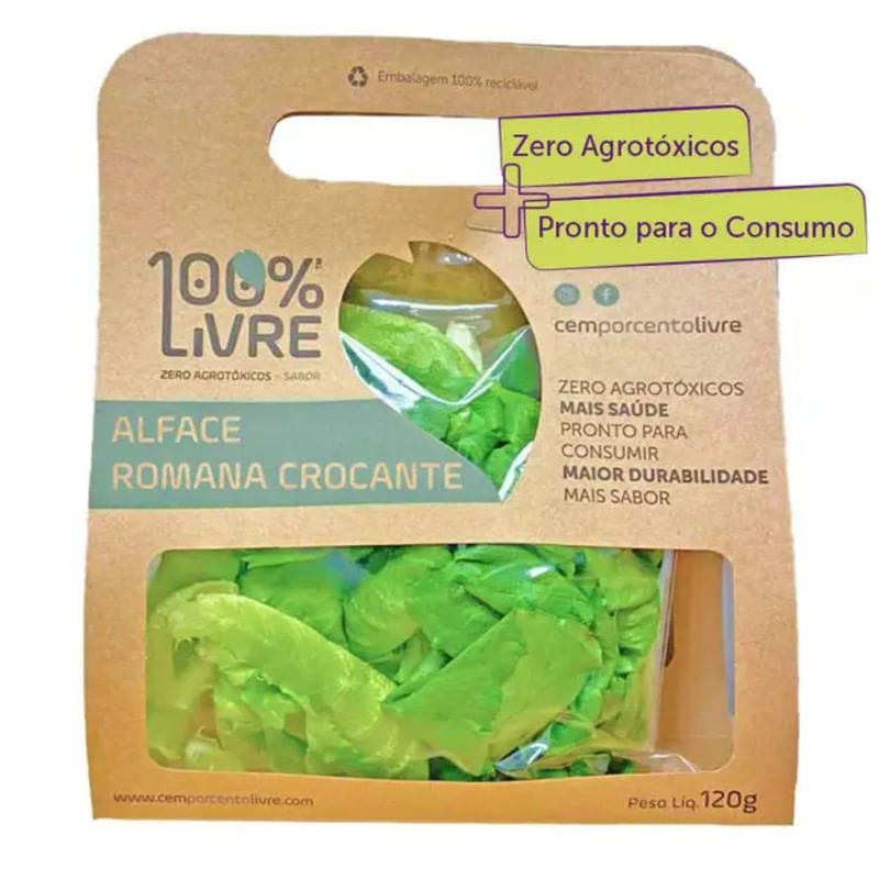 Alface Romana Crocante 100% Livre Pacote 120g