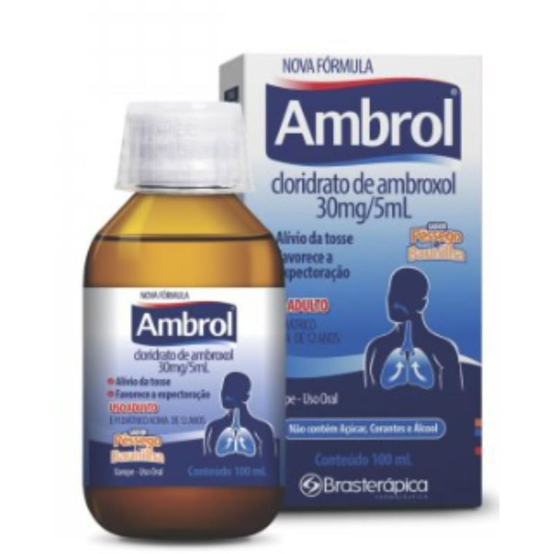 Ambrol Cloridrato de Ambroxol 30 mg/5 ml Xarope Sabor Pêssego e Baunilha com 100 ml