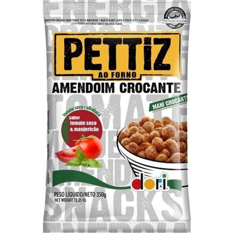 Amendoim Crocante Sabor Tomate Seco e Manjericão Pettiz Pacote 350g