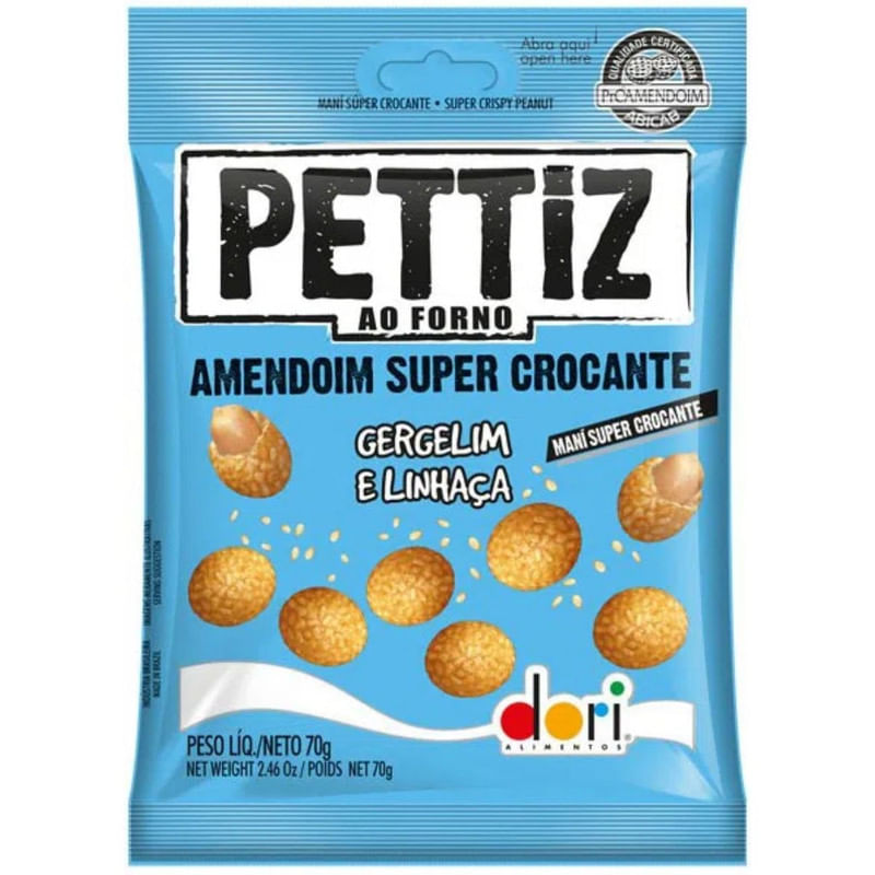 Amendoim Crocante com Gergelim e Linhaça Pettiz ao Forno Pacote 350g